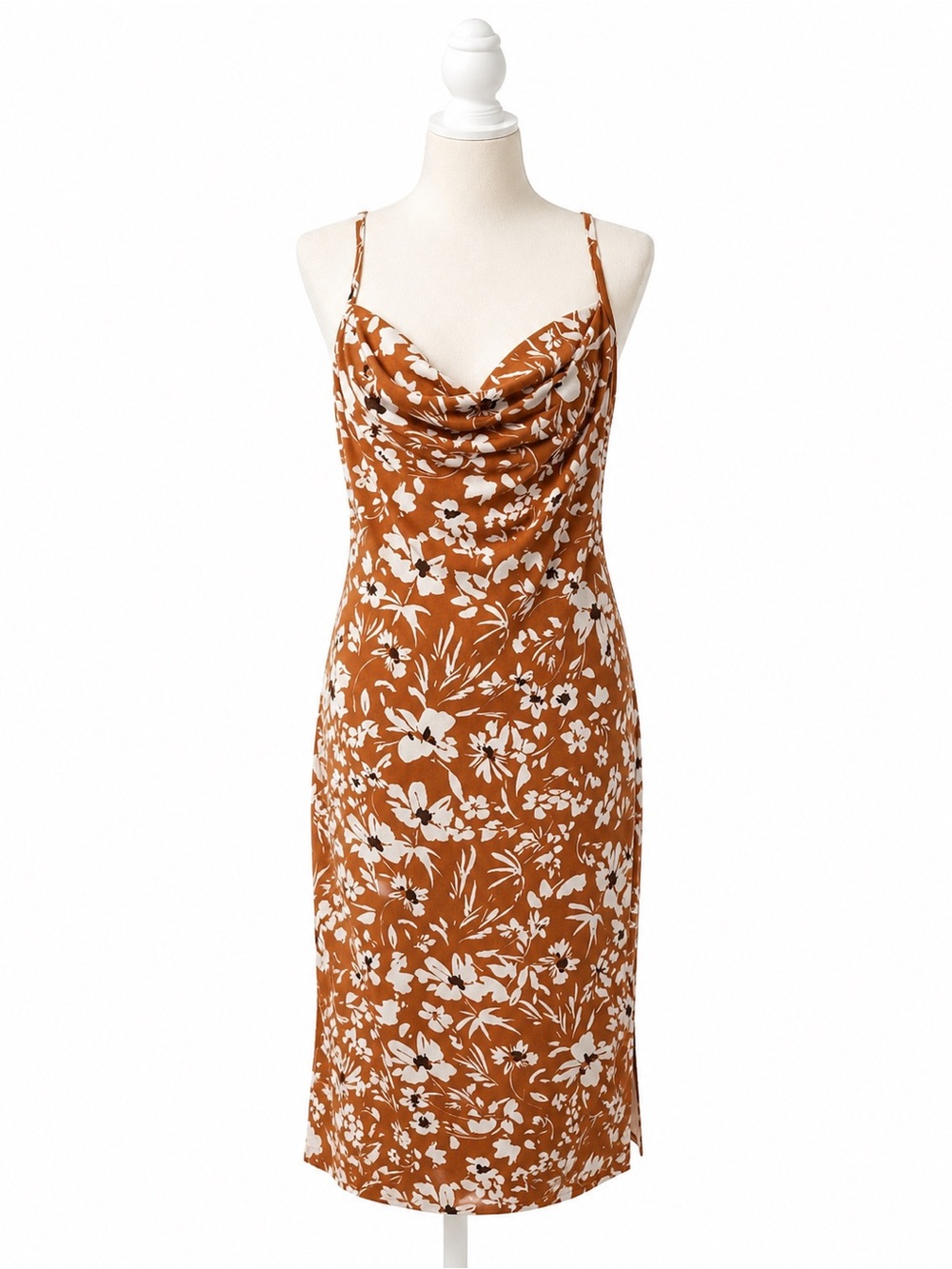Joie Brown Floral Slip Dress Cowl Neck Brunch Soft Girl Lined Women’s M